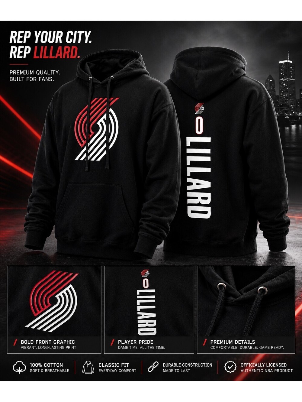 Portland Trail Blazers Hoodie Lillard #0 2XL